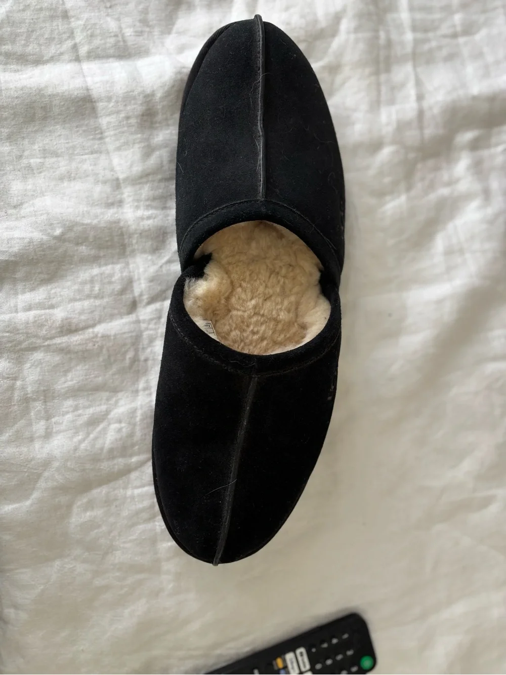 UGG Men's Black Suede Shearling-Lined Slip-Ons